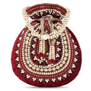 3869 Maroon Potli Bags Gift Evening Bag Clutch Ethnic Bride Purse